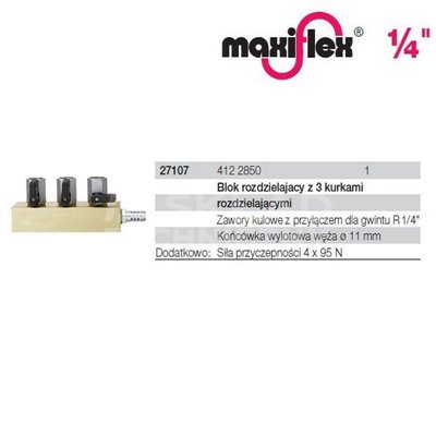 A separating block with 3 separating taps 412 2850 maxiflex 1/4'' Wiha 27107.