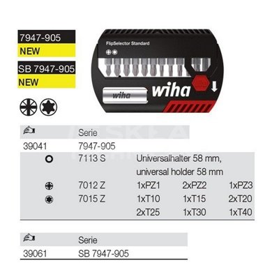 FlipSelector Standard 7947-905 mixed bit set 13pcs. Wiha 39041.