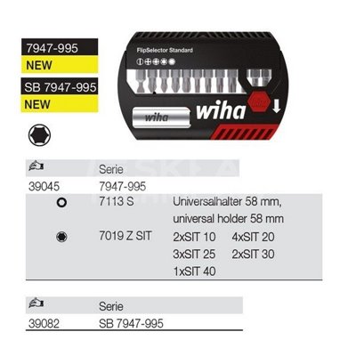 FlipSelector Standard Bit Set 7947-995 SIT 13pcs. by Wiha 39045.