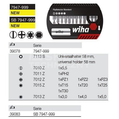 Zestaw bitów FlipSelector Standard 7947-999 mieszane 13szt. Wiha 39078