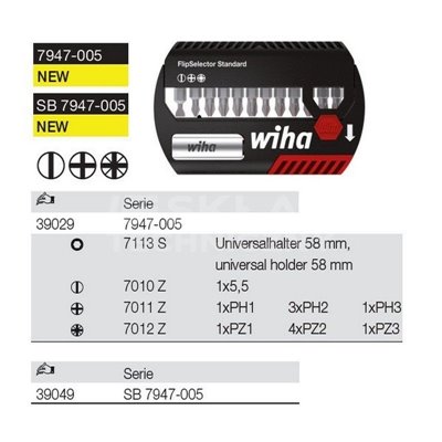 Mixed set of 13 bits FlipSelector Standard SB 7947-005 Wiha 39049.