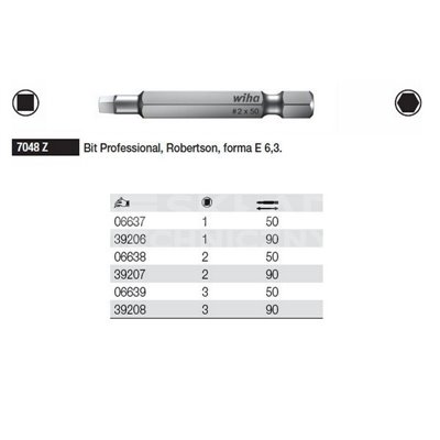 Bit Professional square Robertson E 6.3 7048 Z 2x50mm Wiha 06638.