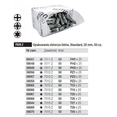 Standard Torx 7929 Bit Set with T10x25mm 50pcs. by Wiha 08065.