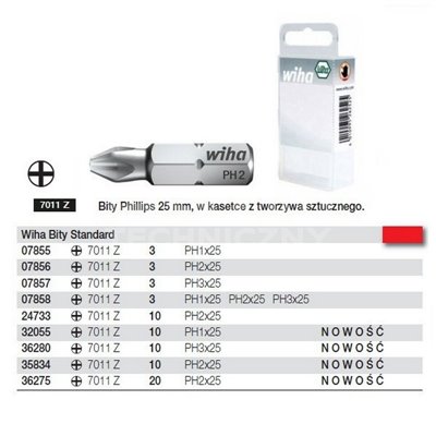 Bity Standard Phillips forma C 6,3 7011 Z PH2x25mm 10szt. Wiha 24733