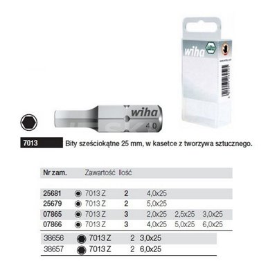 Standard hexagonal bits C 6.3 7013 Z 5.0x25mm 2 pieces. Wiha 25679.