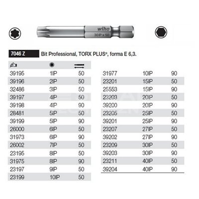 Bit Professional Torx Plus forma E 6,3 7046Z 6IPx50mm Wiha 26000