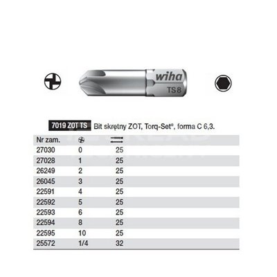 Twisted bit ZOT Torq-Set C 6.3 7019ZOTTS 2x25mm Wiha 26249.