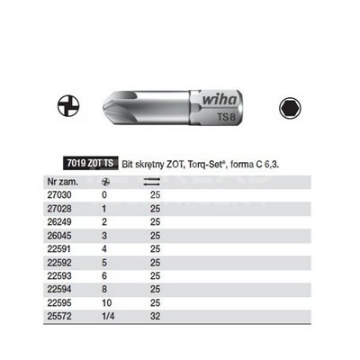 Twisted bit ZOT Torq-Set C 6.3 7019ZOTTS 6x25mm Wiha 22593.