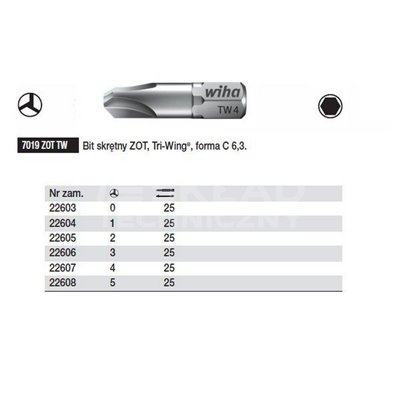 Twisted bit ZOT Tri-Wing C 6.3 7019ZOTTW 1x25mm Wiha 22604.