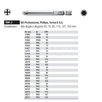 Bit Professional Phillips shape E 6.3 7041Z PH00x50mm Wiha 31960.