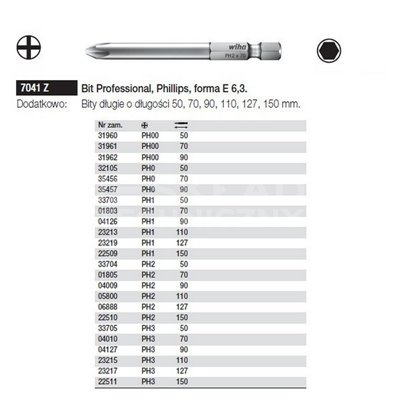 Bit Professional Phillips E form 6.3 7041Z PH2x70mm Wiha 01805.