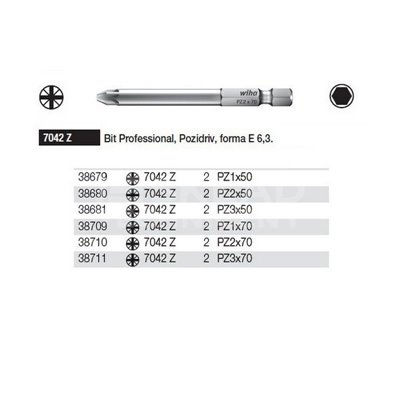 Wiha 38679 Professional Pozidriv Bits, E Form, 6.3 Size, 7042Z PZ1x50mm, 2 Pieces.