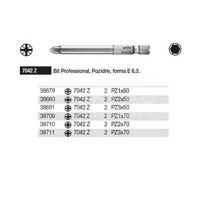 Bity Professional Pozidriv E 6.3 7042Z PZ1x70mm 2pcs. Wiha 38709.