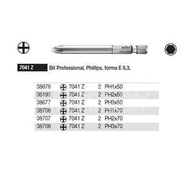 Bity Professional Phillips forma E 6,3 7041Z PH1x50mm 2szt. Wiha 38676
