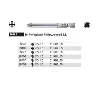 Bity Professional Phillips E 6.3 7041Z PH1x50mm 2 pieces. Wiha 38676.