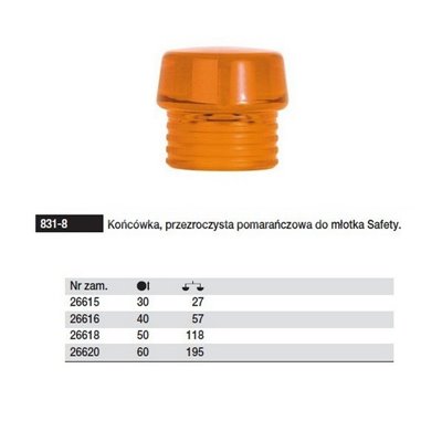 Końcówka przezroczysta pomarańczowa do młotka Safety 831-8 40mm Wiha 26616