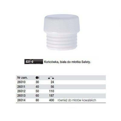 White tip for Safety hammer 831-9 80mm Wiha 26514.