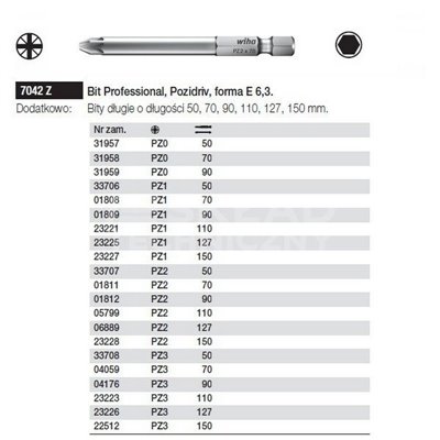 Bit Professional Pozidriv E 6.3 7042Z PZ3x50mm Wiha 33708.