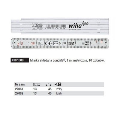 Longlife Folding Ruler 1m 4101000 10 sections white Wiha 27062