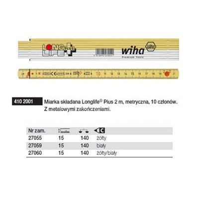 Longlife Plus Folding Ruler 2m 4102001 10 Sections Yellow Wiha 27055.
