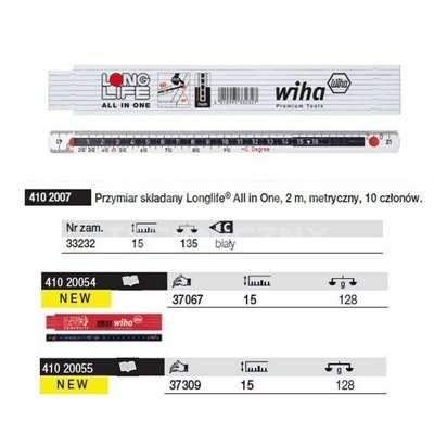 Longlife All in One folding ruler 2m 41020054 10 sections red/black Wiha 37067