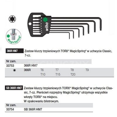 Zestaw kluczy trzpieniowych Torx MagicSpring Classsic SB366RHM7 7cz. Wiha 33754