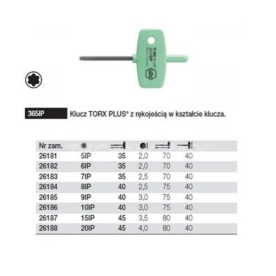 Torx Plus key with a key-shaped handle 365IP 9IP 40mm Wiha 26185.
