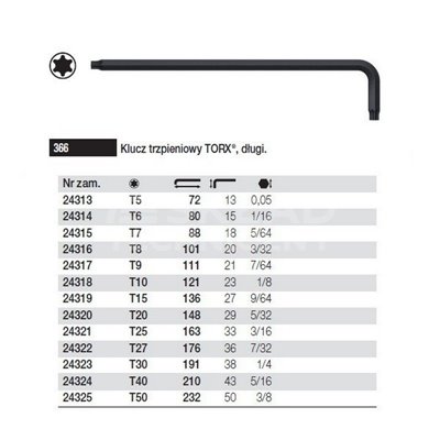 Long Torx Pin Wrench 366 T6 80/15mm Wiha 24314.