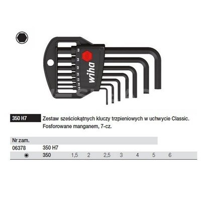 A set of hexagonal pin keys in the Classic 350H7 7-piece holder. Wiha 06378.