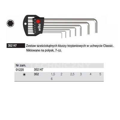 A set of hexagon socket keys in the Classic 352H7 7-piece handle. Wiha 01220.