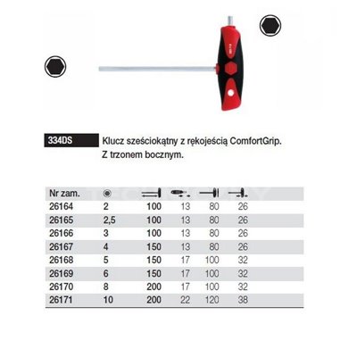 Hexagonal key with T-handle. ComfortGrip 334DS 8 200mm Wiha 26170.