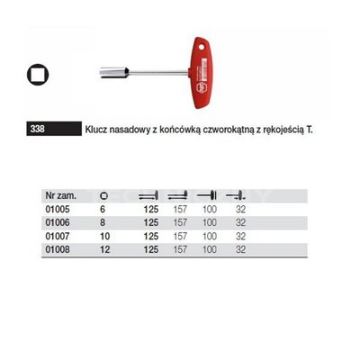 Square drive socket wrench T. Classic 338 8 125mm Wiha 01006.