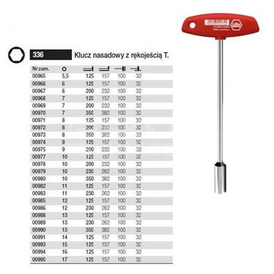 Socket wrench with T-handle. Classic 336 11 125mm Wiha 00982.