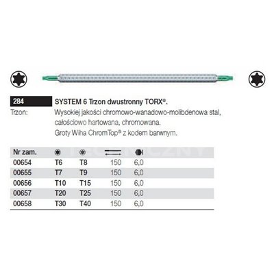 Trzon dwustronny Torx SYSTEM 6 284 T6-T8 150mm Wiha 00654