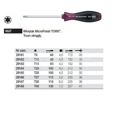 Wkrętak Torx MicroFinish 5527 T10 80mm Wiha 29162