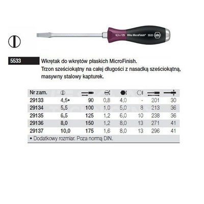 MicroFinish flat screwdriver 5533 5.5 100mm Wiha 29134.