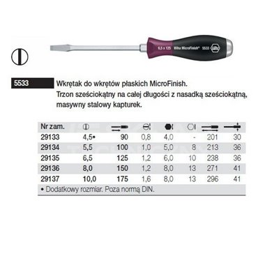 Flat MicroFinish screwdriver 5533 8.0 150mm Wiha 29136.