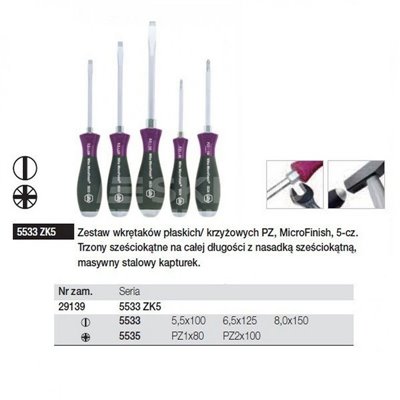 MicroFinish screwdriver set 5533ZK5 PŁ/PZ 5 pcs. by Wiha 29139.