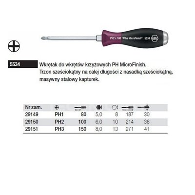 Phillips MicroFinish Screwdriver 5534 PH3 150mm Wiha 29151