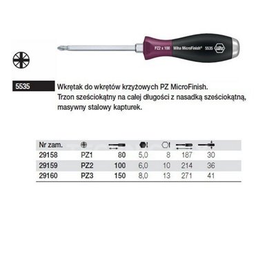 MicroFinish Pozidriv Screwdriver 5535 PZ2 100mm Wiha 29159