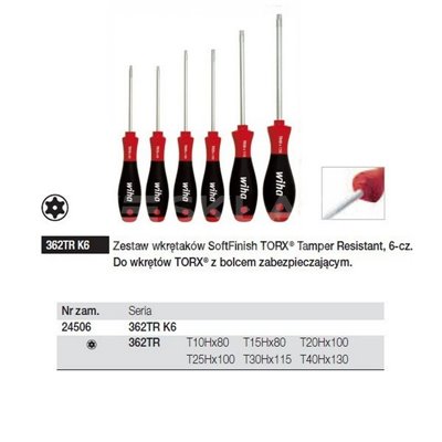 Torx Tamper Resistant SoftFinish 362TRK6 6-piece screwdriver set by Wiha 24506.