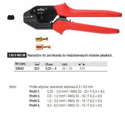 Tool for crimping flat plugs Z62000306 220mm Wiha 33842.