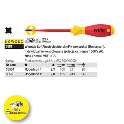 SoftFinish electric slimFix VDE Robertson square screwdriver 3581 1 100mm Wiha 35504.