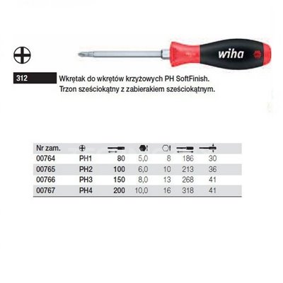 Phillips SoftFinish 312 PH1 80mm screwdriver Wiha 00764.