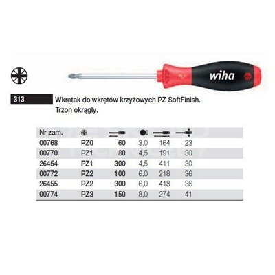 Pozidriv SoftFinish Screwdriver 313 PZ2 300mm Wiha 26455