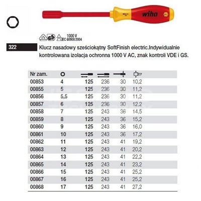 SoftFinish electric VDE 322 5 125mm socket wrench by Wiha 00855.