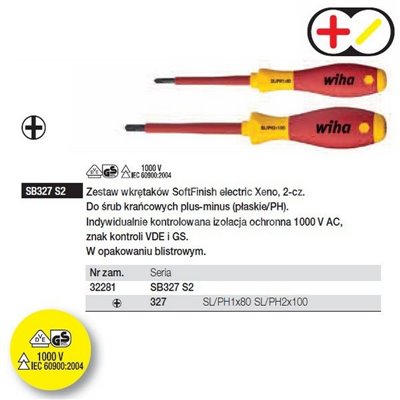 SoftFinish electric Xeno VDE SB327S2 SL/PH 2-piece screwdriver set. Wiha 32281.