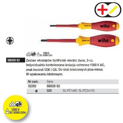 SoftFinish electric Xeno VDE SB328S2 SL/PZ 2-piece screwdriver set. Wiha 32282.