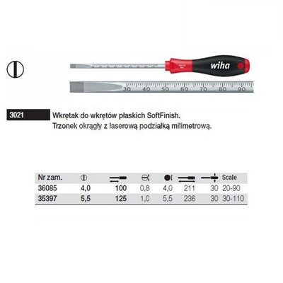 SoftFinish 3021 5.5 125mm Flathead Screwdriver by Wiha 35397 with a scale.