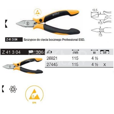 Professional ESD Side Cutter Pliers Z41304 115mm Wiha 26821